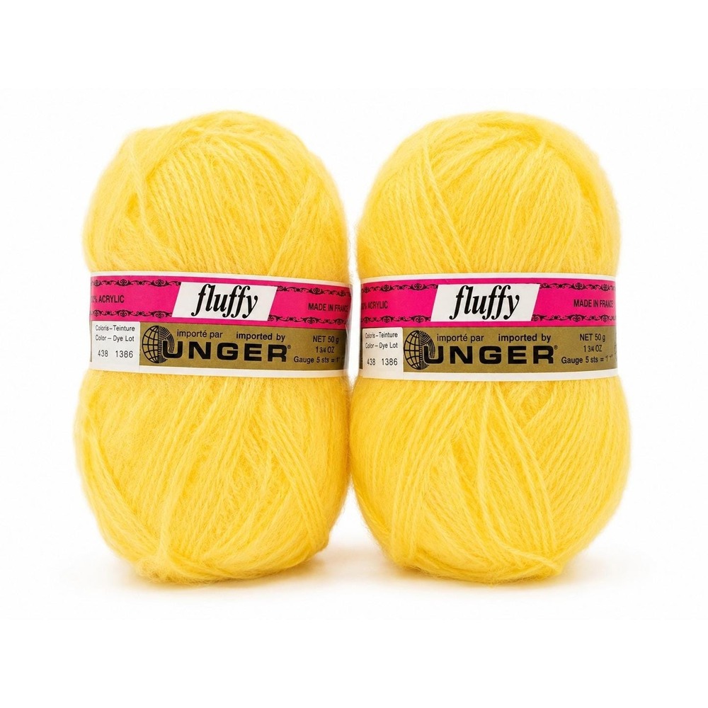 Vintage Unger Fluffy Yarn Lot of 2 Yellow Acrylic Mohair Feel Made in France